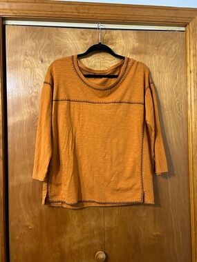 Garnet Hill Burnt Orange 3/4 Long-Sleeve Tee with Contrast Stitching